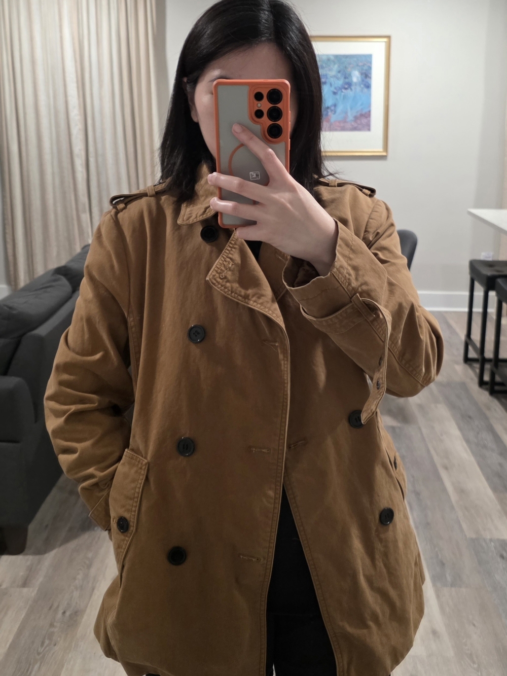 Double-Breasted Brown Trench Coat - Casual Utility Style